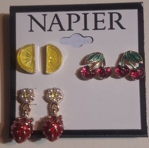 Napier Brand 3 Pair Of Earrings, Strawberry, Lemon, And Cherry NWT